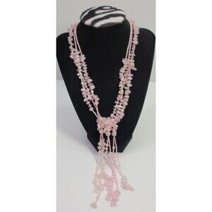Rose Quartz Stone Beaded Necklace Vtg Ladies Boho Fashion Beautiful Layered Pink
